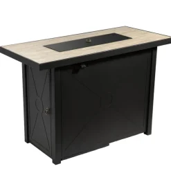 Teamson Home 41.73" x 20.08" Outdoor Propane Gas Fire Pit Table with a Metal Base, Black/Stone- FINAL SALE