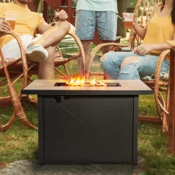 Teamson Home 41.73" x 20.08" Outdoor Propane Gas Fire Pit Table with a Metal Base, Black/Stone- FINAL SALE