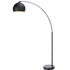 Teamson Home Arquer 66.93" Arc Floor Lamp, Black Marble Base and Black Bell Shade