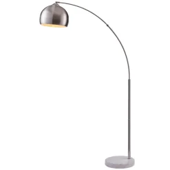 Teamson Home Arquer 68.1" Arc Floor Lamp with White Marble Base and Nickel Bell Shade