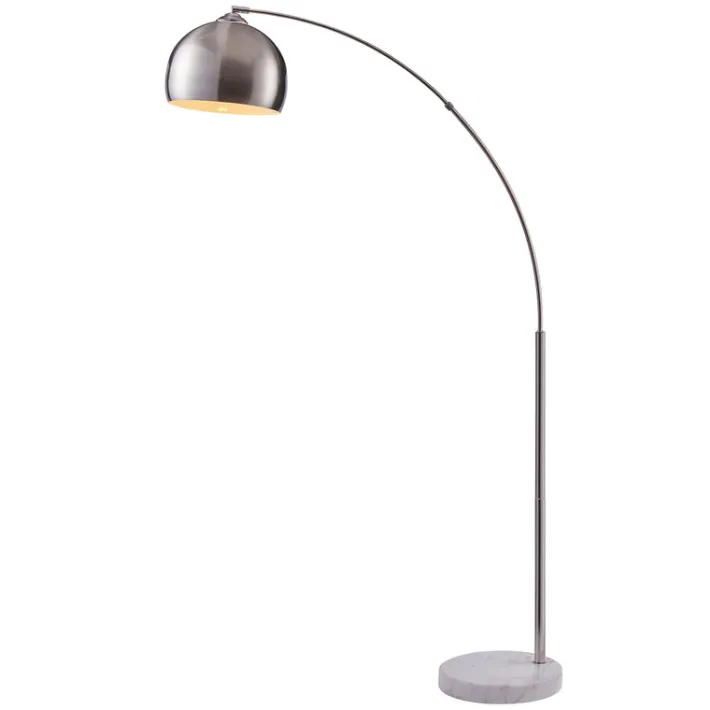 Teamson Home Arquer 68.1" Arc Floor Lamp with White Marble Base and Nickel Bell Shade