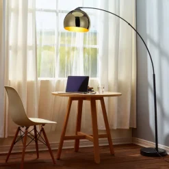Teamson Home Arquer 66.93" Arc Floor Lamp with Black Marble Base and Gold Bell Shade