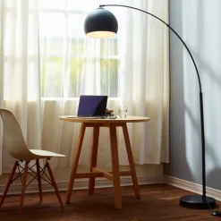 Teamson Home Arquer 66.93" Arc Floor Lamp, Black Marble Base and Black Bell Shade
