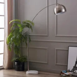 Teamson Home Arquer 68.1" Arc Floor Lamp with White Marble Base and Nickel Bell Shade