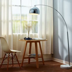 Teamson Home Arquer Arc 66" Metal Floor Lamp with Bell Shade, Chrome