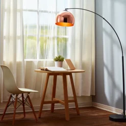 Teamson Home Arquer Arc 66" Metal Floor Lamp with Bell Shade, Rose Gold