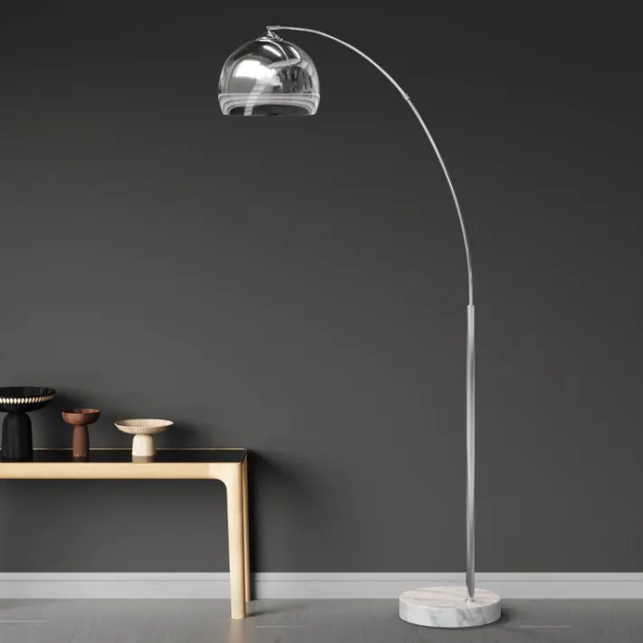 Teamson Home Arquer Arc 66" Metal Floor Lamp with Bell Shade, Chrome