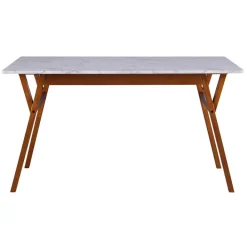 Teamson Home Ashton Rectangular Marble-Look Dining Table with Wood Base, Marble/Walnut -FINAL SALE