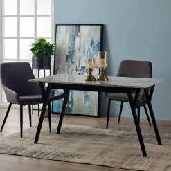 Teamson Home Ashton Rectangular Marble-Look Dining Table with Wood Base, Marble/Black -FINAL SALE