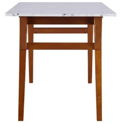 Teamson Home Ashton Rectangular Marble-Look Dining Table with Wood Base, Marble/Walnut -FINAL SALE