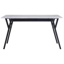 Teamson Home Ashton Rectangular Marble-Look Dining Table with Wood Base, Marble/Black -FINAL SALE