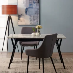 Teamson Home Ashton Rectangular Marble-Look Dining Table with Wood Base, Marble/Black -FINAL SALE