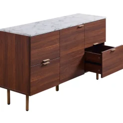 Teamson Home Ashton Sideboard Storage Cabinet with Faux Marble Top, White/Walnut- FINAL SALE