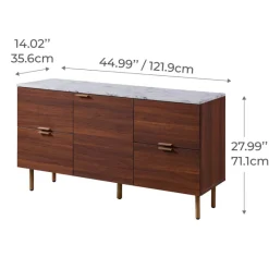 Teamson Home Ashton Sideboard Storage Cabinet with Faux Marble Top, White/Walnut- FINAL SALE