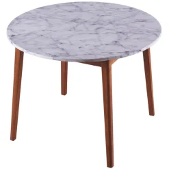 Teamson Home Ashton Wooden Round Dining Table with Faux Marble Top, White/Walnut- FINAL SALE