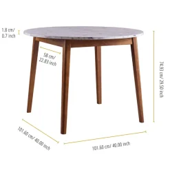 Teamson Home Ashton Wooden Round Dining Table with Faux Marble Top, White/Walnut- FINAL SALE