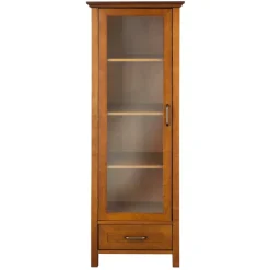 Teamson Home Avery Linen Tower Cabinet with Storage, Oiled Oak