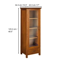 Teamson Home Avery Linen Tower Cabinet with Storage, Oiled Oak