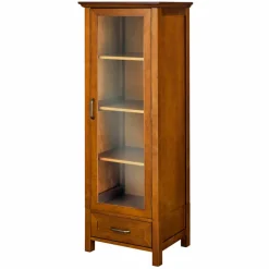 Teamson Home Avery Linen Tower Cabinet with Storage, Oiled Oak