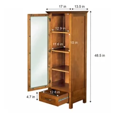 Teamson Home Avery Linen Tower Cabinet with Storage, Oiled Oak