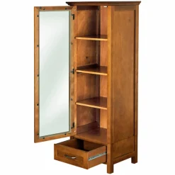Teamson Home Avery Linen Tower Cabinet with Storage, Oiled Oak