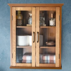 Teamson Home Avery Two-Door Wall Cabinet with Storage, Oiled Oak