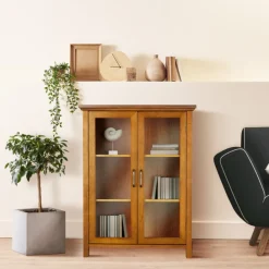 Teamson Home Avery Two-Door Floor Cabinet with Storage, Oiled Oak