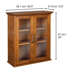 Teamson Home Avery Two-Door Wall Cabinet with Storage, Oiled Oak