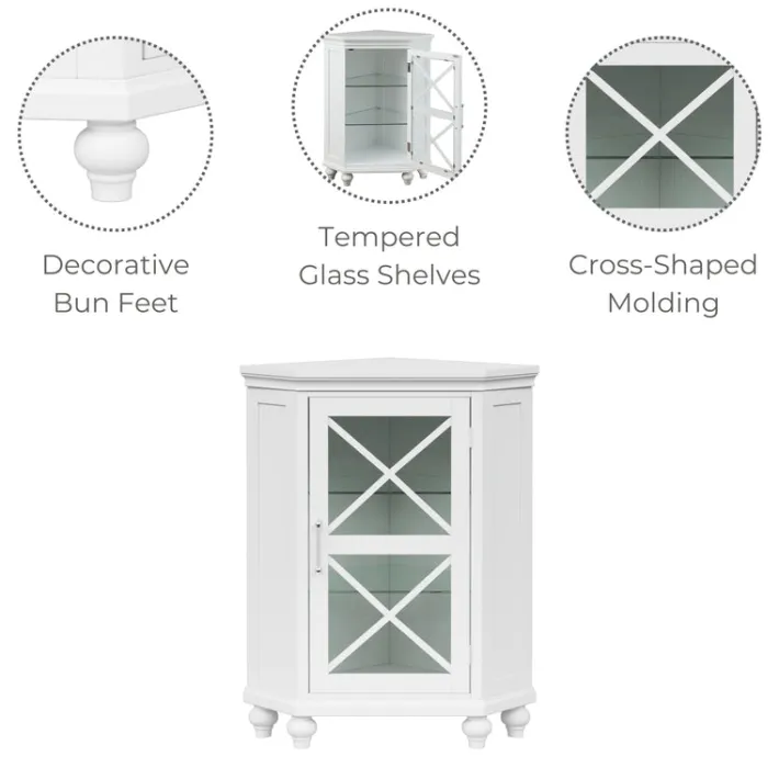 Teamson Home Blue Ridge Freestanding Corner Floor Cabinet, White