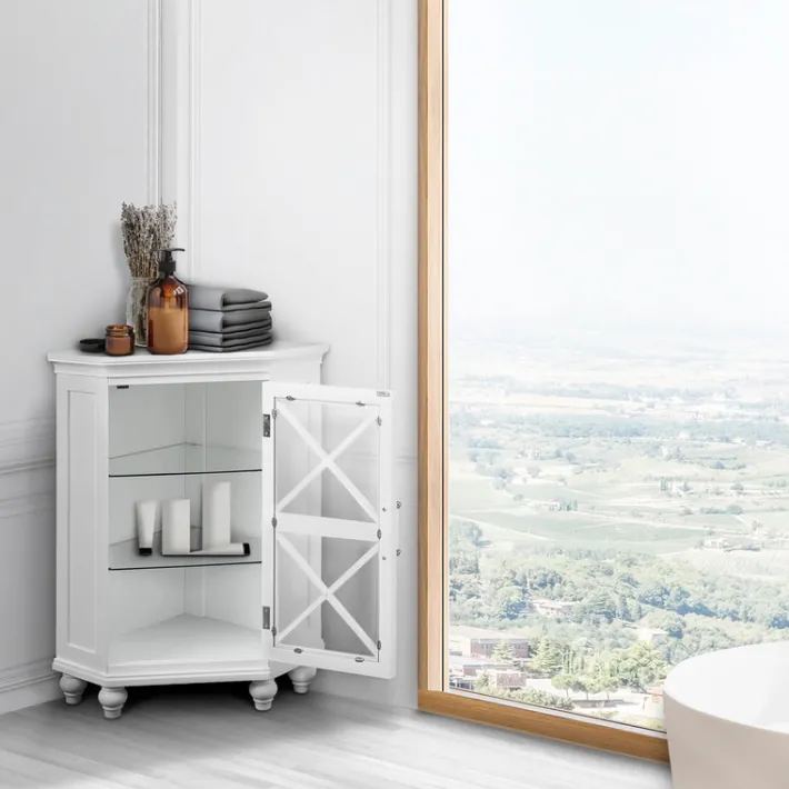 Teamson Home Blue Ridge Freestanding Corner Floor Cabinet, White