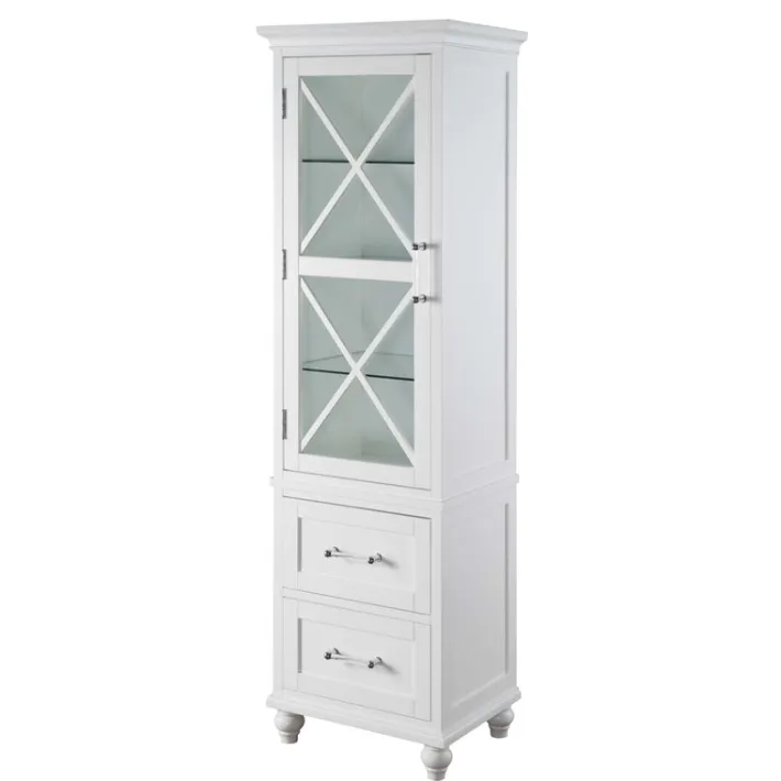 Teamson Home Blue Ridge Linen Tower Cabinet with Adjustable Shelves, White