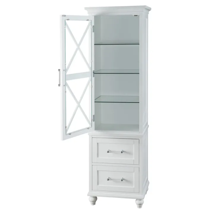 Teamson Home Blue Ridge Linen Tower Cabinet with Adjustable Shelves, White