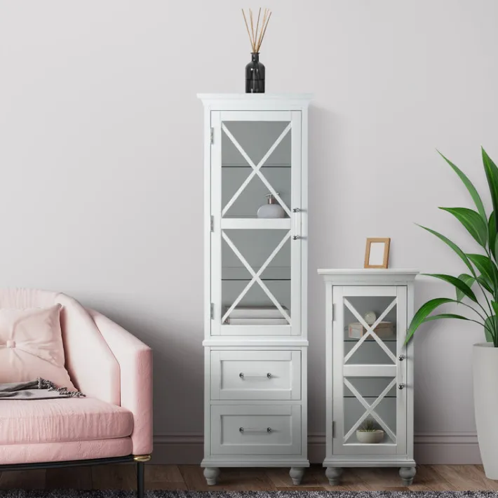 Teamson Home Blue Ridge Linen Tower Cabinet with Adjustable Shelves, White