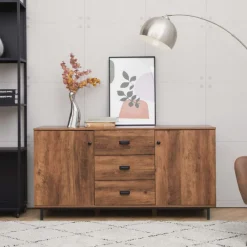 Teamson Home Brooklyn Sideboard with Storage Plus Metal Legs and Handles, Brown Acacia- FINAL SALE