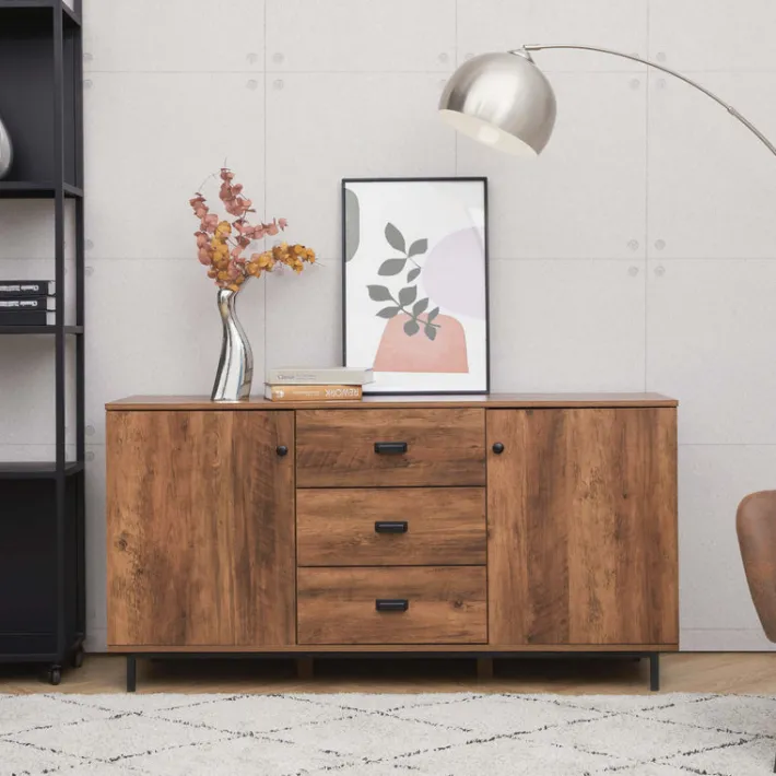 Teamson Home Brooklyn Sideboard with Storage Plus Metal Legs and Handles, Brown Acacia- FINAL SALE