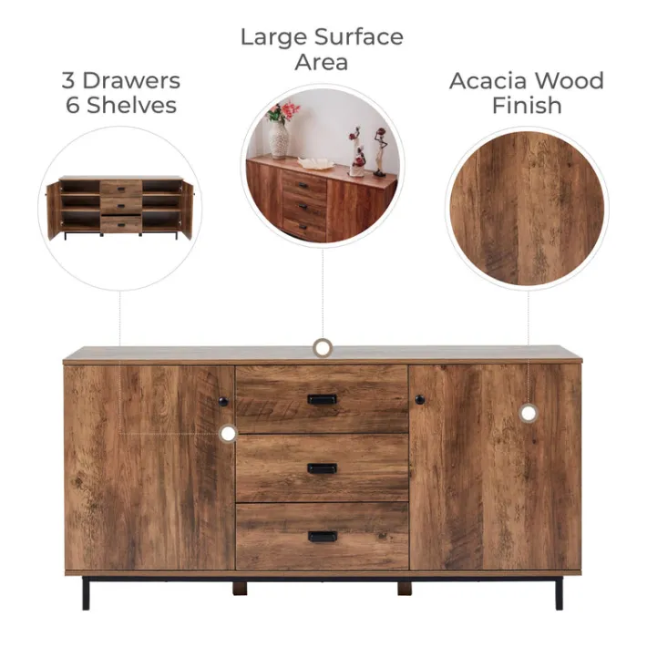 Teamson Home Brooklyn Sideboard with Storage Plus Metal Legs and Handles, Brown Acacia- FINAL SALE