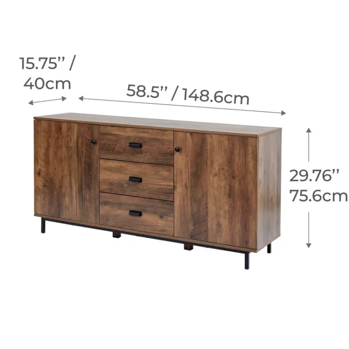 Teamson Home Brooklyn Sideboard with Storage Plus Metal Legs and Handles, Brown Acacia- FINAL SALE