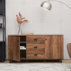 Teamson Home Brooklyn Sideboard with Storage Plus Metal Legs and Handles, Brown Acacia- FINAL SALE