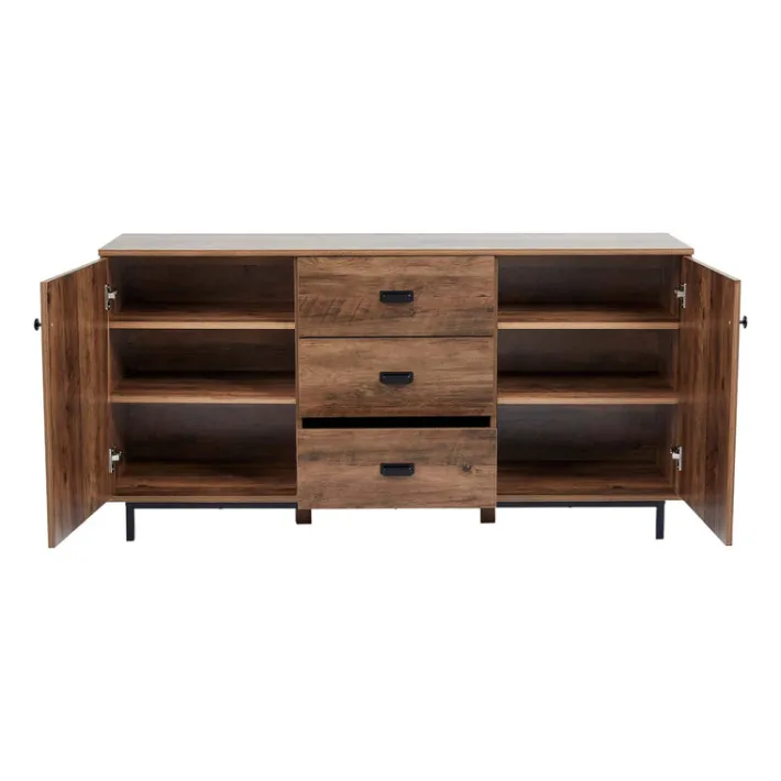 Teamson Home Brooklyn Sideboard with Storage Plus Metal Legs and Handles, Brown Acacia- FINAL SALE