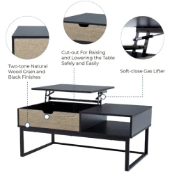 Teamson Home Bryson Two-Tone Lift Top Coffee Table Desk with Storage, Black -FINAL SALE