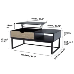 Teamson Home Bryson Two-Tone Lift Top Coffee Table Desk with Storage, Black -FINAL SALE