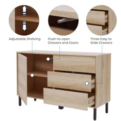 Teamson Home Cairo Industrial-Chic Mid-Century Modern 1 Door, 2 Shelf, 3 Drawer Storage Sideboard, Oak- FINAL SALE
