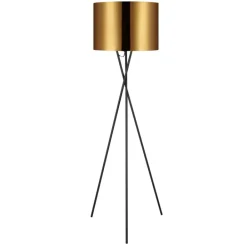 Teamson Home Cara 62" Modern Metal Tripod Floor Lamp with Drum Shade, Black/Gold- FINAL SALE