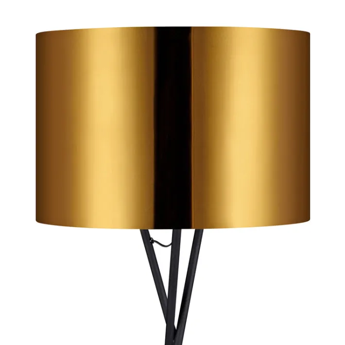 Teamson Home Cara 62" Modern Metal Tripod Floor Lamp with Drum Shade, Black/Gold- FINAL SALE