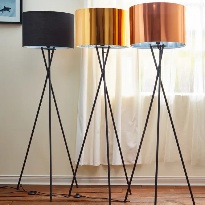 Teamson Home Cara 62" Modern Metal Tripod Floor Lamp with Drum Shade, Black/Gold- FINAL SALE