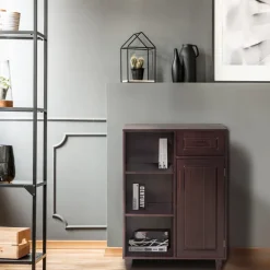 Teamson Home Catalina Single Door Free Standing Cabinet with Open Shelves and Drawer -FINAL SALE
