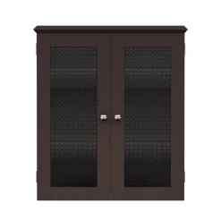 Teamson Home Chesterfield Removable Two-Door Wall Cabinet with Waffle Glass Panels, Espresso