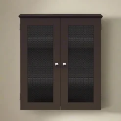 Teamson Home Chesterfield Removable Two-Door Wall Cabinet with Waffle Glass Panels, Espresso