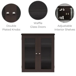 Teamson Home Chesterfield Removable Two-Door Wall Cabinet with Waffle Glass Panels, Espresso