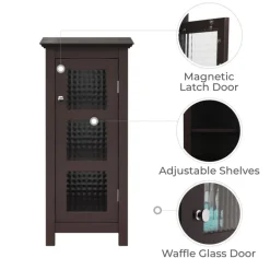 Teamson Home Chesterfield Floor Cabinet with Waffle Glass Door, Espresso